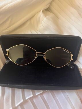 True Religion Gold Metal Geometric Cat-Eye Sunglasses with Black Lenses